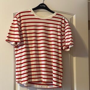 Zara Red and White Striped Short Sleeve Tee